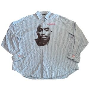 Makaveli‎ Branded Tupac Shakur Shirt 3XL Hip Hop Striped Button Up Rap VTG Y2K
